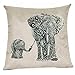 Wonder4 Mother Elephant Pillow Case, Linen Cotton Sofa Cushion Decorative Pillow Cover 18 X 18(45x45cm)