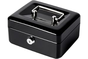 Jssmst Small Lock Cash Box, Metal Lock Boxes for Kids, Money Box with Slot on Top, Black Lock Box, 5.91 x 4.72 x 2.95 inches, CB003-B