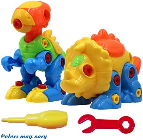 SUPRBIRD Dinosaur Play 2 Sets, Assemble and Disassemble Dinosaurs DIY Take Apart Pull Along Toys for Kids over 3 Years Old