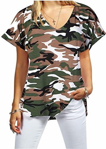 New Ladies Women V Neck Turn Up Short Sleeve Baggy T-Shirt Top Plus Size UK 8-26