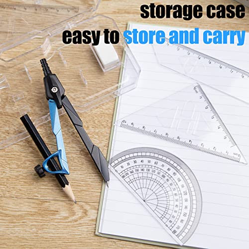 HAKACC Geometry Compass Set, 8PCS Maths Compass Drawing Compass with Rulers Pencil Eraser Sharpener Storage Case for Stationery School Engineers Drafting