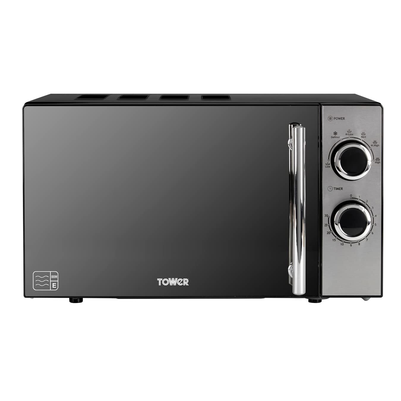 Tower 800W 20L Microwave with 5 Power Levels and a 30 Minute Timer, Black, T24015