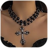 Pearl Cross Necklace Big Cross Necklace for Women Chunky Cross Necklaces Layered Pearl Beads Cross Pendant Necklaces Gothic Jewelry for Women