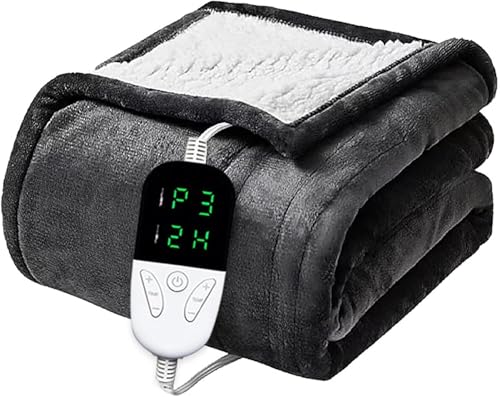 Heated Blanket Electric Throw 130x150cm, Soft Flannel Heating Blanket with 6 Heat Levels & Auto Off, Fast Heating Machine Washable for Home Office