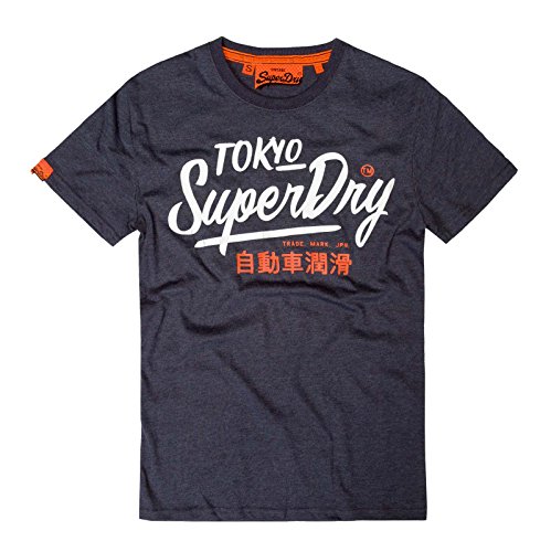 Superdry Tickey Type Duo Classic Tee Shirt (Large, NAVY MARL)