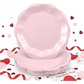 NatNarr 30pcs Pink Plates, 7inch Scalloped Pink Galentines Plates Disposable Pink Valentines Supplies Small Party Plate for Weeding, Valentine's Day, Baby Shower