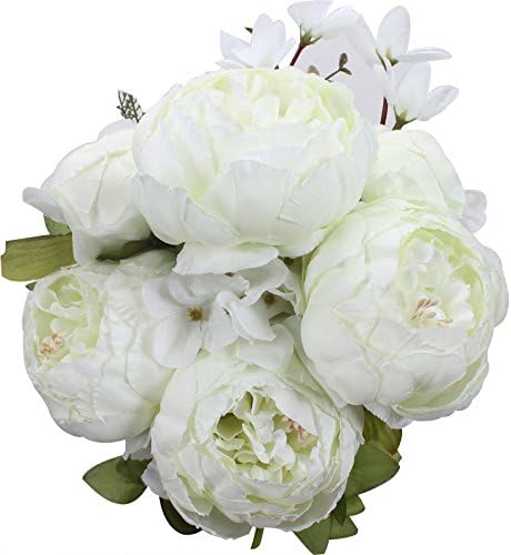 XIUER Vintage Artificial Flowers Fake Peony Flowers Bouquet Glorious Wedding Home Bridal Decoration (Spring White)