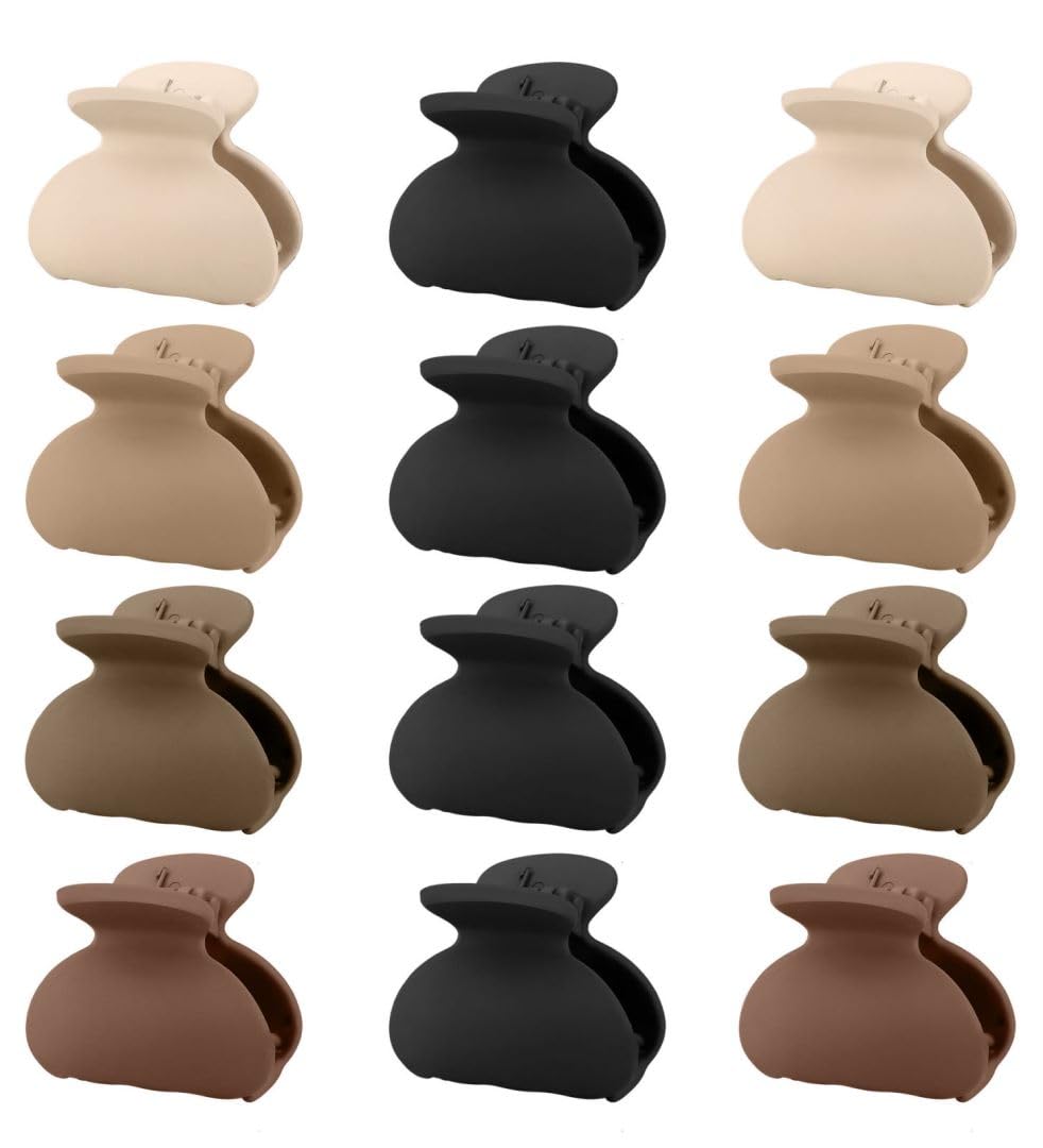 Kavya Small Hair Clips Women, Hair Clips Claw Non-Slip Matte Hair Clip For Girls Kids Mini Small Claw Clips For Fine Thick Thin Hair 12 Pcs (Braun)