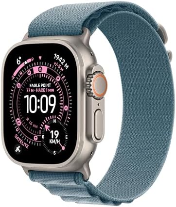 Relógio Ultra 3 GPS + Relógio Premium, Celular para Corrida e Multisport, com Capa de Titânio Resistente de 49 mm e Bracelete Alpine Loop Azul Claro - Tamanho L. Monitores Avançados de Saúde e Treino