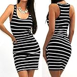 Jushye Women's Mini Dress, Ladies Bandage Bodycon Sleeveless Evening Party Short Striped Slim Dress (L, Black)