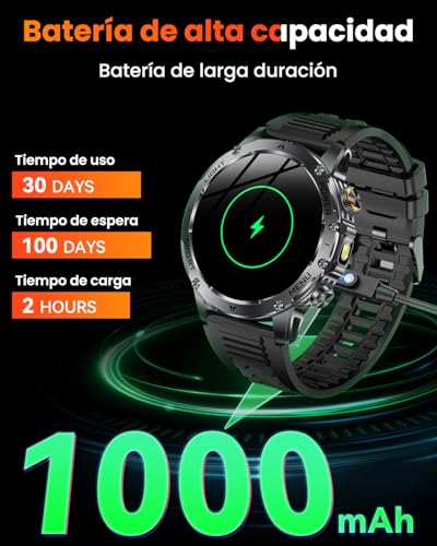 Karchilor Men's Smart Watch, 1000 mAh Battery/1.7 Inch Smartwatch with Bluetooth Calls, Heart Rate Monitor, Sleep Monitor, 100+ Sports Modes, Pedometer Bracelet Activity Android iOS (Black)