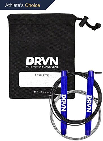 CrossFit Jump Rope – DRVN Men/Women Fully Adjustable Speed Rope 10.5ft Cables 2 Pack w/Storage Bag (Blue)