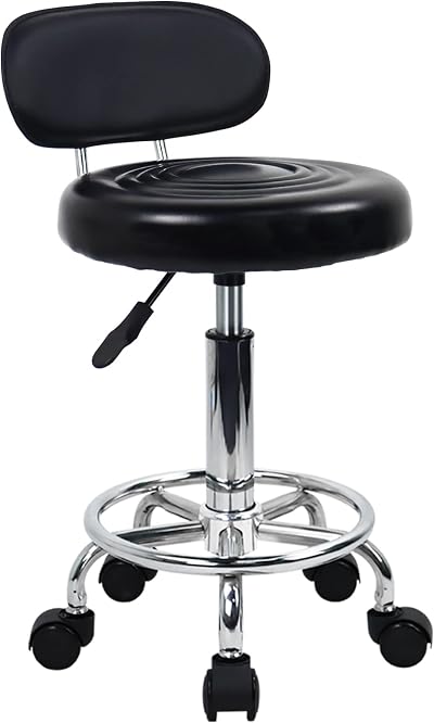 KKTONER PU Leather Modern Rolling Stool with Low Back Height Adjustable Chair