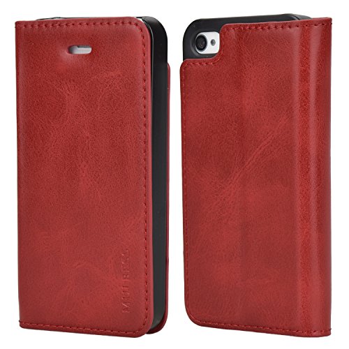 iPhone 4s Case,Mulbess PU Leather Wallet Case With Kick Stand for Apple iPhone 4 / 4s,Wine Red