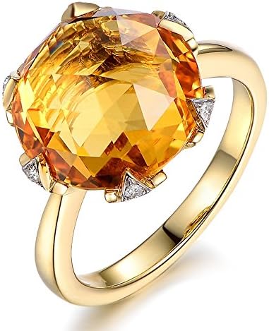Rare 7.8ct Natural Citrine Ring with South Africa Diamonds of 5 Points Gemstone 14K Solid Yellow Gold Engagement Anniversary Rings for Women