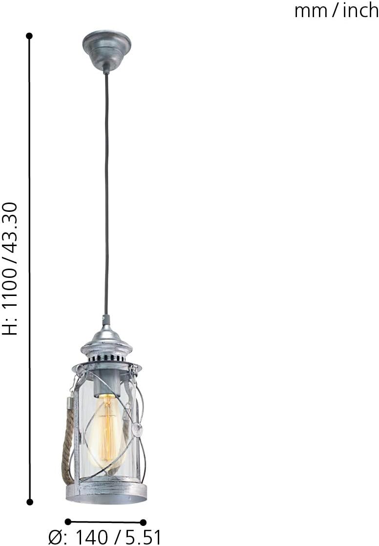 Eglo Pendant Lighting Bradford, Vintage Ceiling Light Fitting Made Antique Silver Steel, Lantern - Image 5
