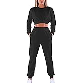 Mokoru Women's Workout 2 Piece Outfits Tracksuit Long Sleeve Crop Tops Joggers Pants Sets Sweatsuits