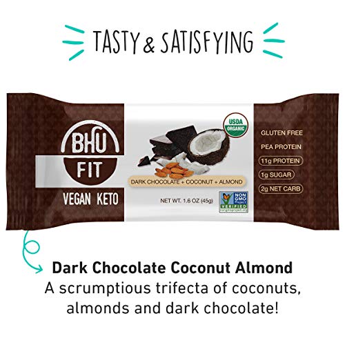 BHU FIT Keto Bars Organic Keto Bar with 2g Net Carbs, 1g Sugar (Dark