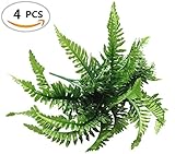 Fake Faux Artificial Boston Ferns Plants Greenery Bushes for Indoor Outside Home Garden Party Decor 4 Bunches 24 Leaves Per Bunch by ZXSWEET