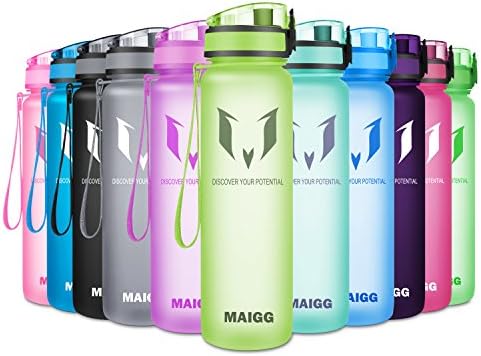 MAIGG Best Sports Water Bottle - 17oz &amp; 32oz - Eco Friendly &amp; BPA-Free Plastic - Fast Water Flow, Flip Top, Opens With 1-Click - Reusable with Leak-proof Lid (Bamboo Green, 500ml-17oz)