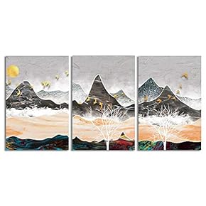 Canvas Wall Art Abstract Chinese Landscape Painting Artwork for Home Prints Framed - 16"x24" x 3 Panels