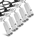 PolySky Metal Rescue Whistle with Neck Lanyard and Keyring Outdoor Emergency Survival Coach Whistles Referee Gear Lifeguard Loud Whistle with Double Tubes for School Gym Camping
