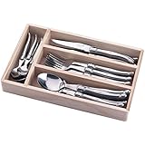 FlyingColors Laguiole Flatware Set. Stainless Steel, Wooden Drawer Organizer, 24 Pieces