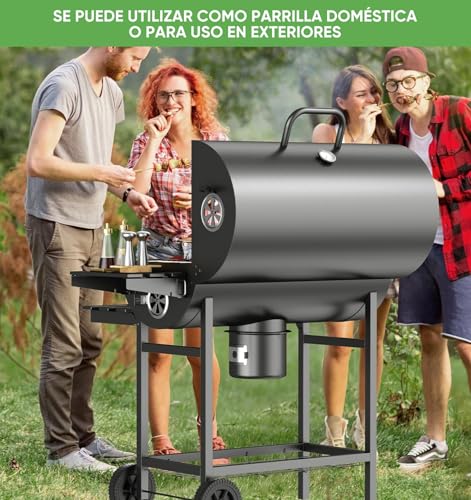 Asador de Carbon Portatil,Asadores Parrilla de Carne Carbon con Mesa Frontal Lateral para Especia Alimento Accesorios para Asador,Empotrable Parrilla para Asar 2 Capas,Gran Espacio para Cocinar Patio