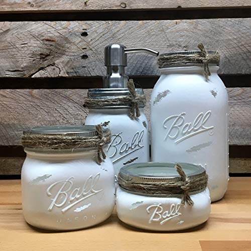 Americanaglorianarustic White And Copper Painted Mason Jar Bathroom Set With Soap Dispenser 4 Piece Farmhouse Bath Accessories Set Industrial Modern Farm Decor Dailymail