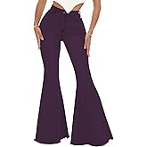 Purple Bell Bottom Jeans for Women Butterfly Vintage High Waisted Skinny Flared Jeans Wide Leg Raw Hem Denim Pants,2576BB Purple_XXX-Large
