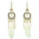 Women Faux Feather Earrings Dream Catcher Earring Natural Feather Bohemian Fringe Earrings Long Drop Dangle Earrings