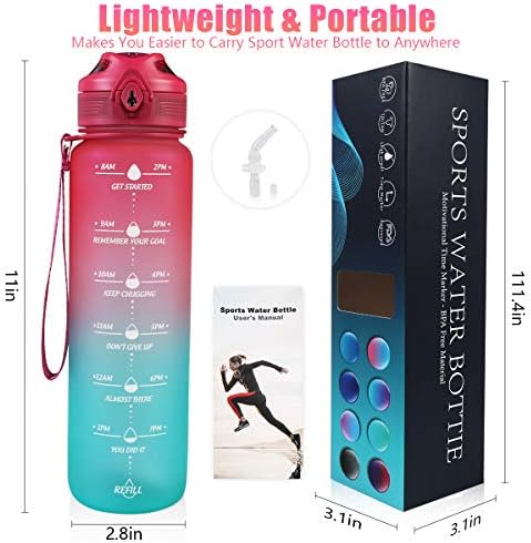 Blue reusable water bottle with a capacity of 24 ounces, BPA-free, priced at $15.99 as of August 9th, 2023.