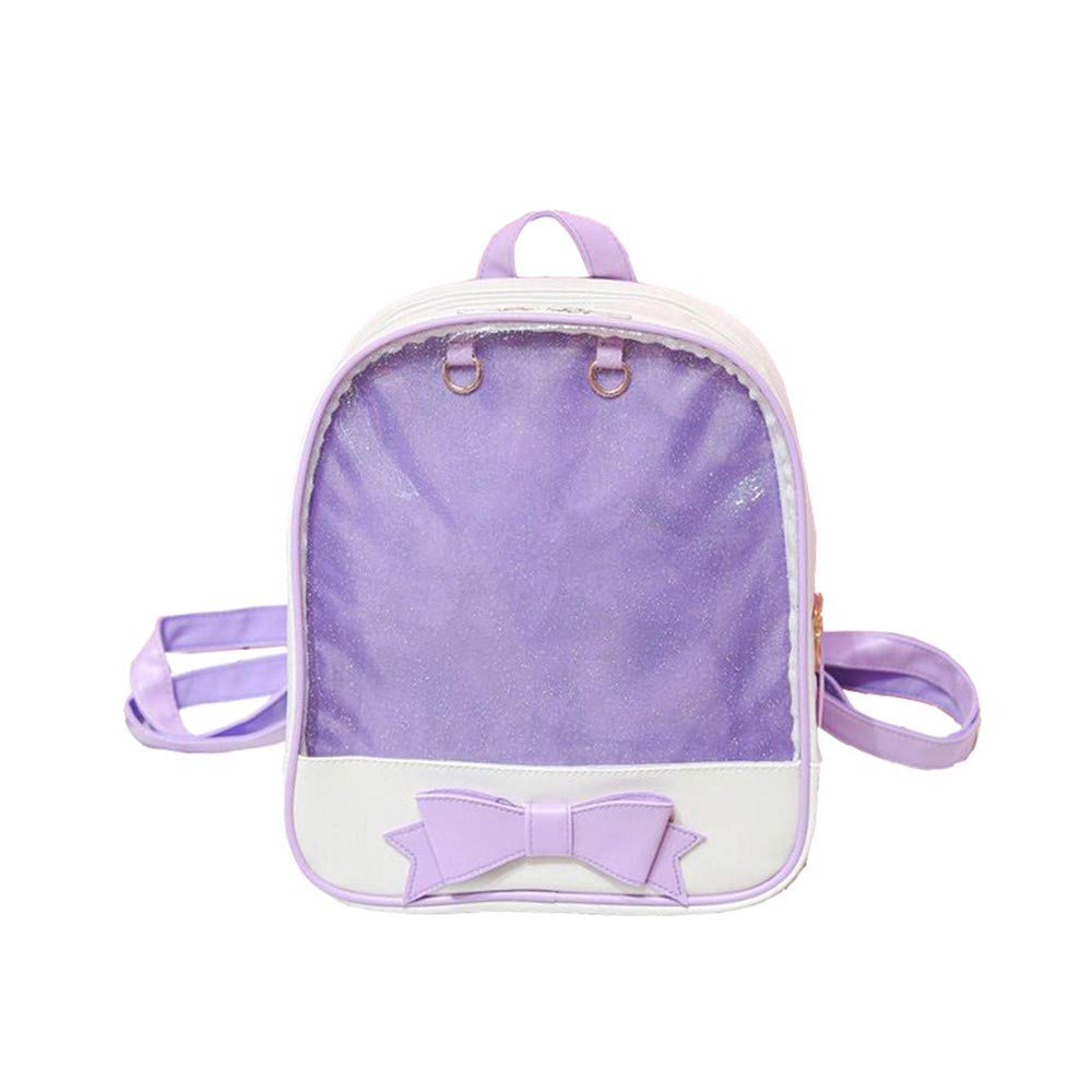AlwaySky Ita Backpack for Girls - Cute Candy Leather Bag with Bowknot, Transparent Windows for DIY Decors - Purple