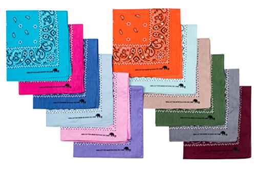 Elephant Brand Bandanas 100% cotton since 1898-12 Pack (Assorted Fashion)