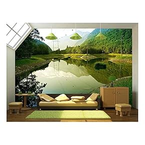 Small Lake in The Switzerland Mountains - Removable Wall Mural | Self-Adhesive Large Wallpaper - 66x96 inches