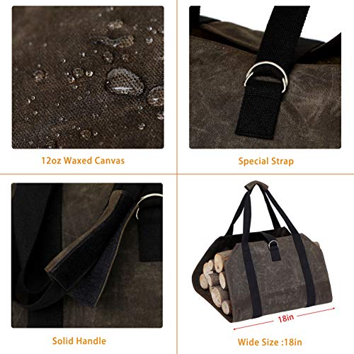TABITORA Waxed Canvas Bag Firewood Log Carrier Outdoor Indoor Large Capacity Durable Holders Woodpile - Thumbnail 4