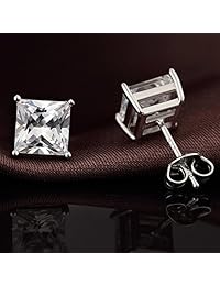 MMTTAO - Pendientes de tuerca de plata de ley 925 con circonita cúbica de corte precioso, para mujer y hombre, brillantes, circonitas de diamante puro, hipoalergénicos