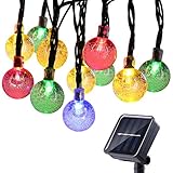 Icicle Solar String Lights, 20ft 30 LED Waterproof Outdoor Globe Fairy Lighting for Indoor/Outdoor, Patio, Lawn, Garden, Wedding, Party, Easter Day Decorations (Multi-color) ()