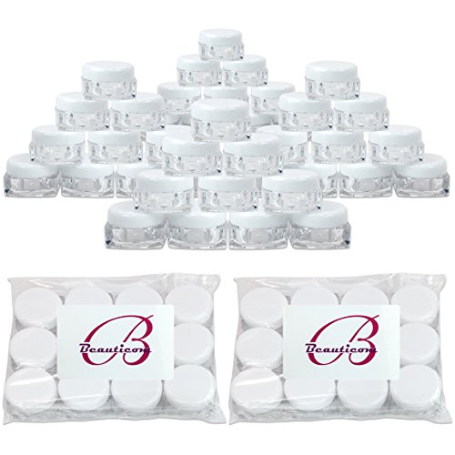 (144 Pieces) Beauticom 5G/5ML High Quality Clear Square Jars with White Lids for Beads, Gems, Glitter, Charms, Small Arts and Crafts Items - BPA Free