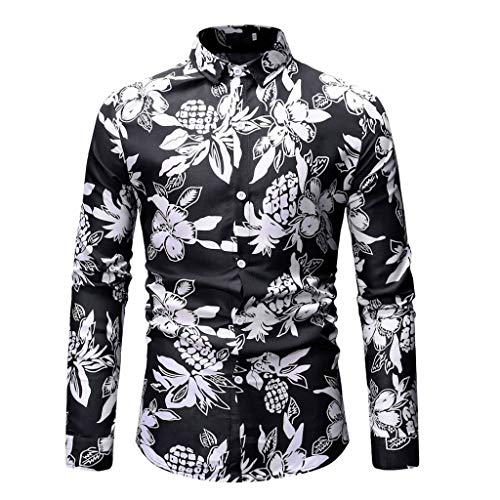 Men's Hawaii Long Sleeve Plaid Slim Fit Button Down Dress Shirt Tops (L3, 03 (Black))