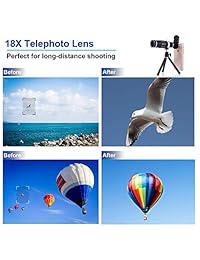 Kit de lentes de cámara WMTGUBU 4 en 1 HD universal con clip para teléfono 18X lente de zoom óptico Telephoto + 15X lente Super Macro + 0.6X lente gran angular trípode para iPhone Samsung Huawei iPad Tablet PC portátiles