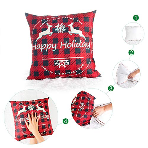 BININBOX Christmas Pillow Covers 4 Set 18x18 Inches Linen Christmas