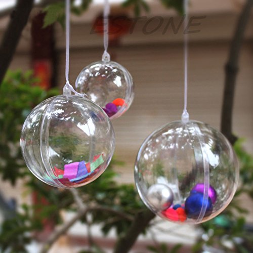 ValeÂ® 3 Packs 10 CM Plastic Round Ball Christmas Clear Bauble Ornament Gift Present Xmas Tree Craft