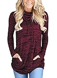LOSRLY Women Cowl Neck Casual Long Sleeve Sweatshirt Tunic Tops With Pocket