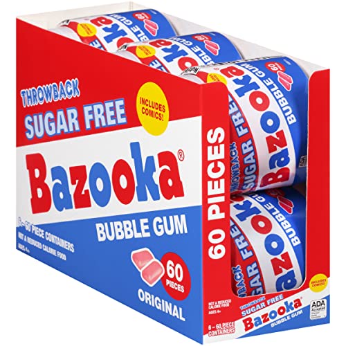 Bazooka SugarFree Bubble Gum 60 Count To Go Cup (Pack of 6) Pink