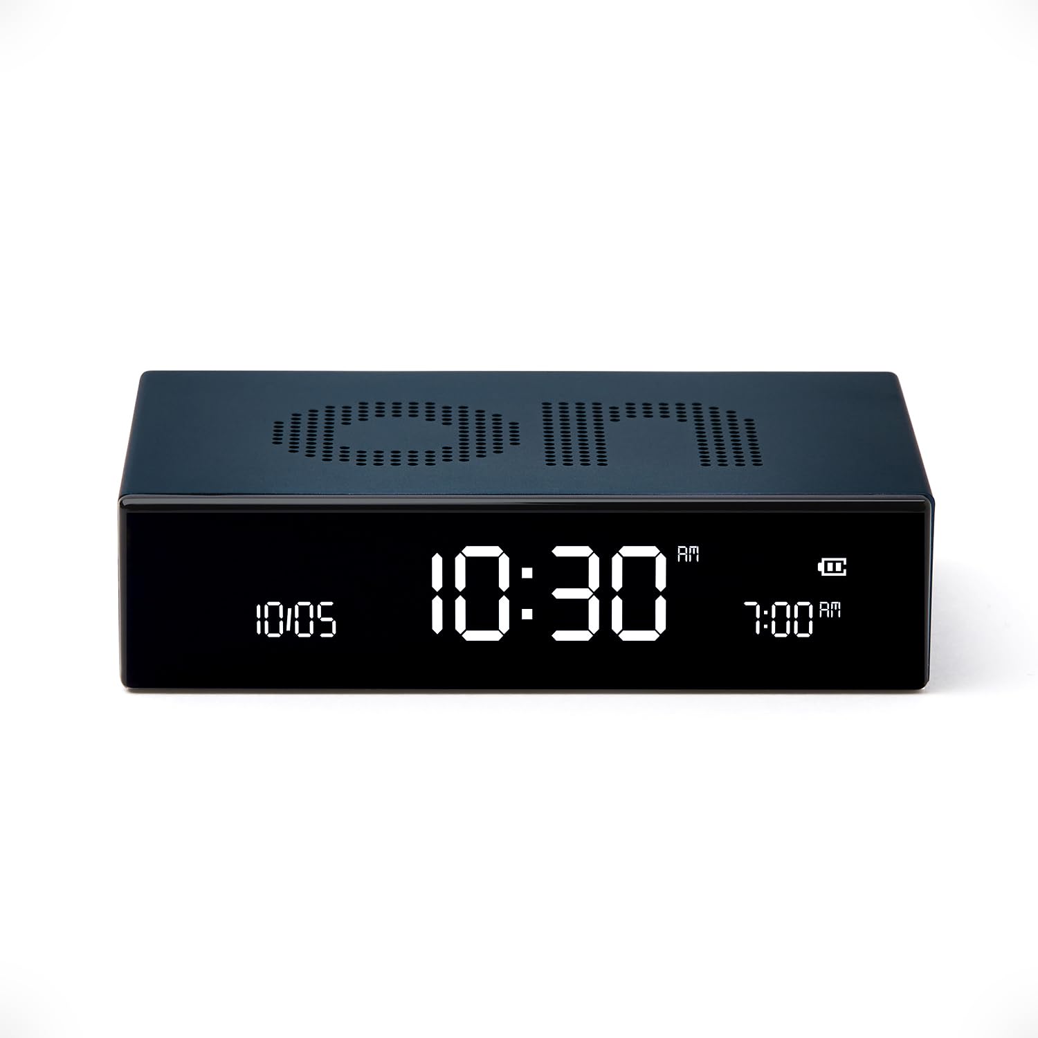 Lexon Flip Premium Reversible Rechargeable Alarm Clock LCD Display Electroluminescent Aluminium (Dark Blue) Small