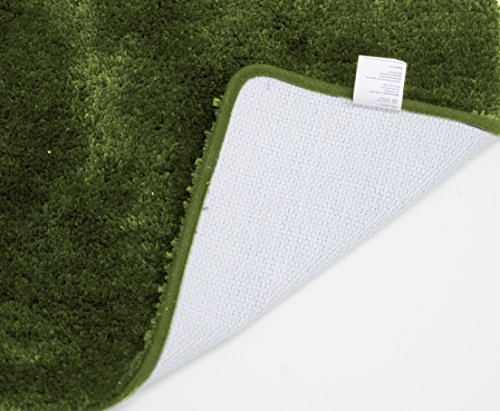 Mary 3 Piece Bathroom Rug Set, Luxury Soft Plush Shaggy Thick Fluffy Microfiber Bath Mat, Countour Rug, Toilet Seat Lid Cover, Non-Slip Rubber Back, Floor Mats Water Absorbent (Olive)