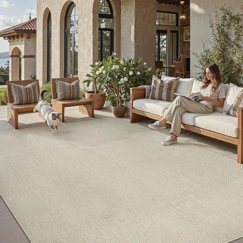 Tappeto da Esterno Salotto 200x300cm Marrone Chiaro Lavabile Antiscivolo Tapette Impermeabile Tappeti Juta Simil Carpet Camera da Letto Ufficio Giardino Balcone Rug