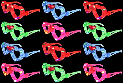 Set of 12 VT Flashing LED Multi Color 'Love Heart' Light Up Show Party Favor Toy Glasses (Colors May Vary)