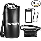20L Waterproof Dry Bag 3 Pcs Set, TOTOBAY Roll Top Dry Sack w/ Free Waist Pouch & Phone Case - Keeps Gear Dry for Rafting, Kayaking, Beach, Boating, Hiking, Camping and Fishing